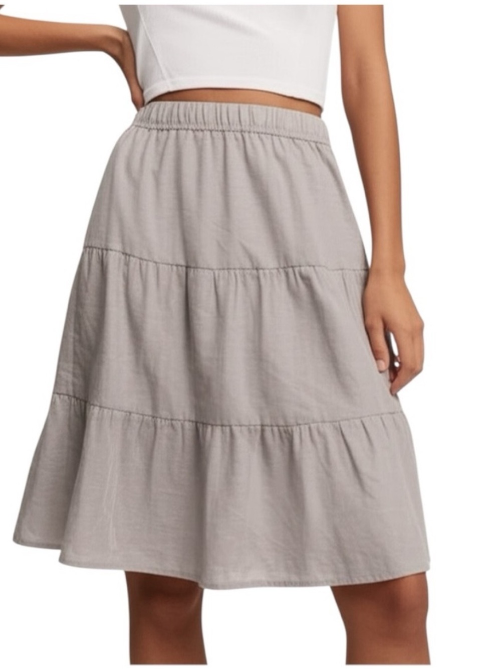 Saks BLACK LABEL Linen Tiered Skirt A-Line Full Office Work Flowy French Gray XS